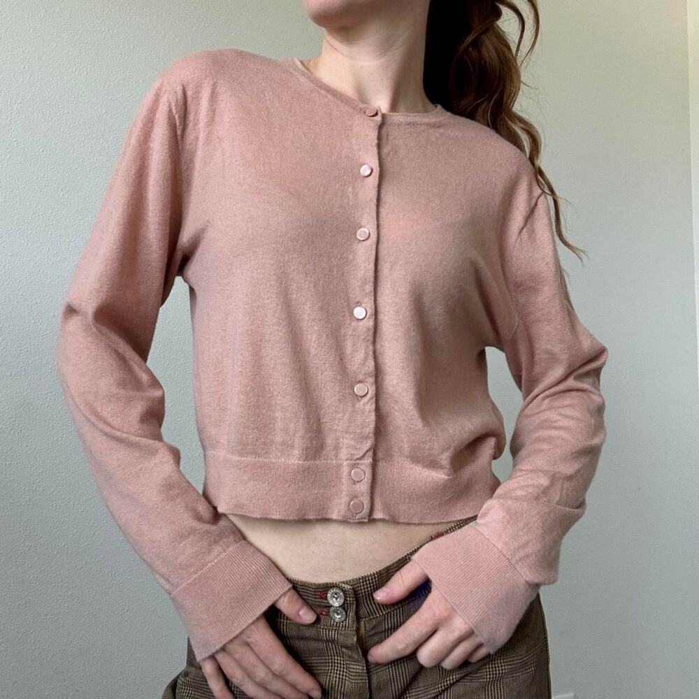 Jcrew 100 cashmere pink cropped cardigan